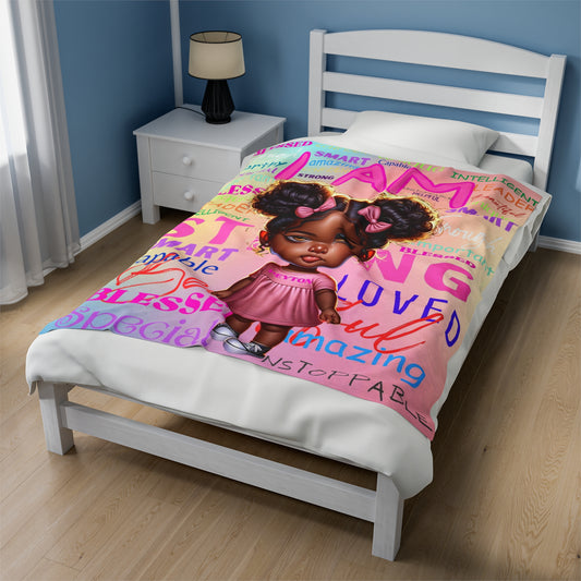 Pink Personalized Affirmations Velveteen Plush Blanket