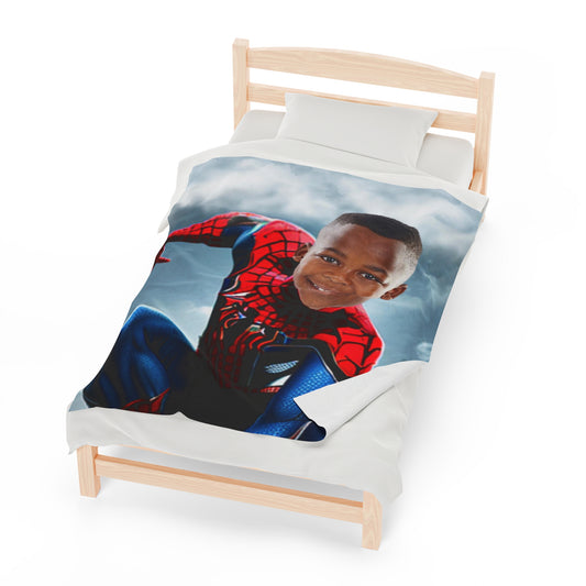Custom Spider-Boy Velveteen Plush Blanket